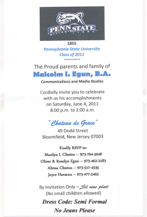 Malcolm Idris Egun Invitation